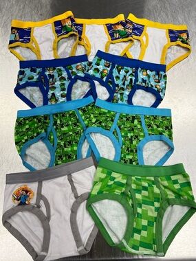 Minecraft Print Briefs Pack of 9- Blue, Green, Yellow, Gray